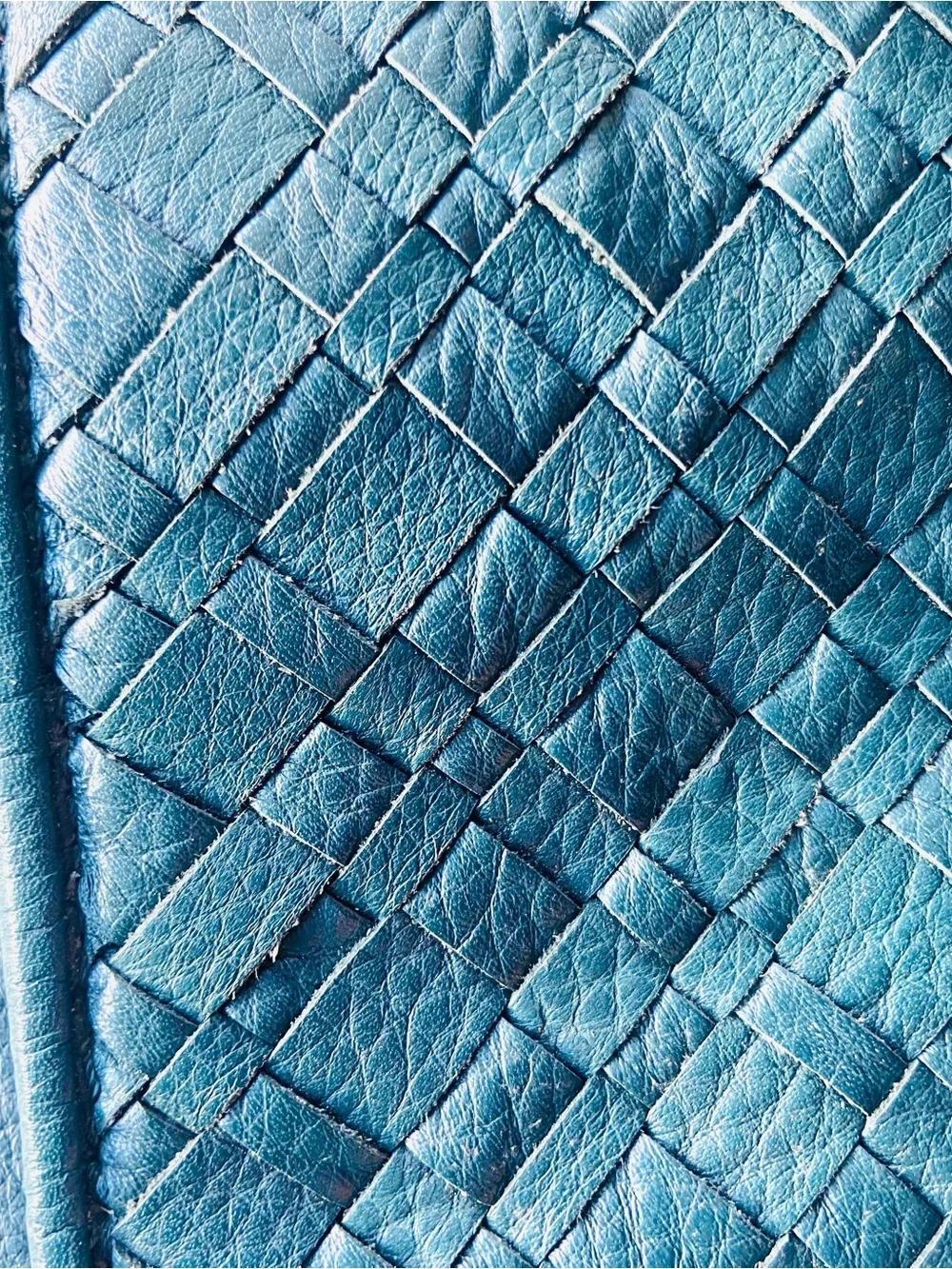 Elliott Lucca Teal Woven Leather Shoulder Bag with Branded Plaque